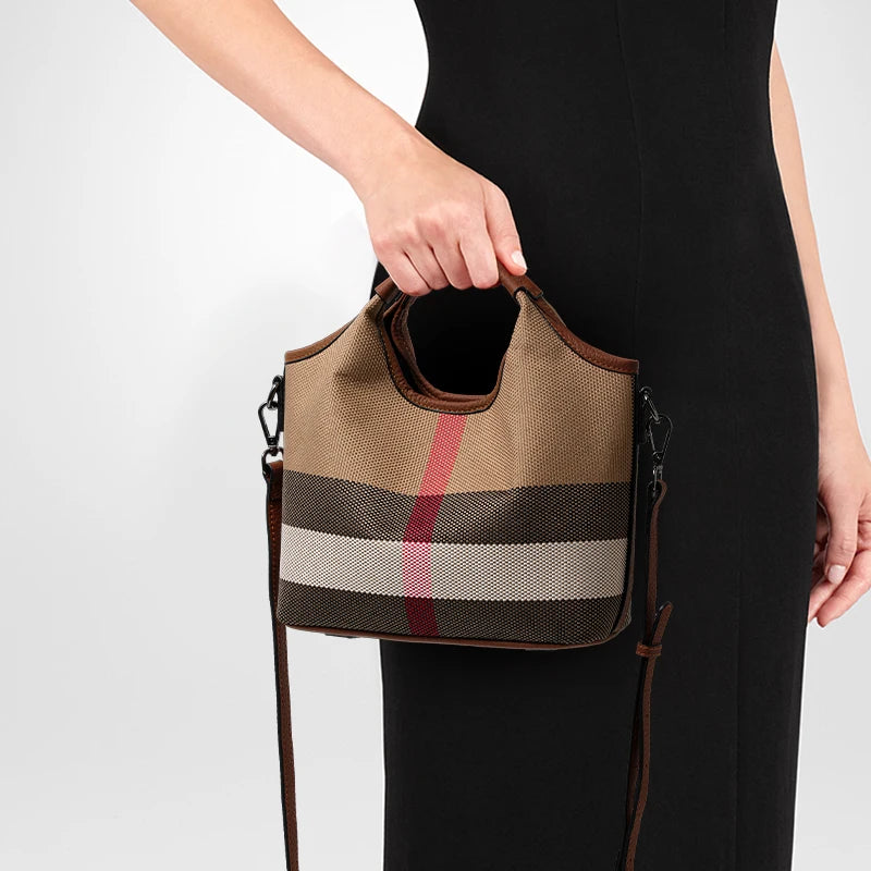 Leather plaid handbag, large-capacity mother bag, shopping basket, one-shoulder handbag
