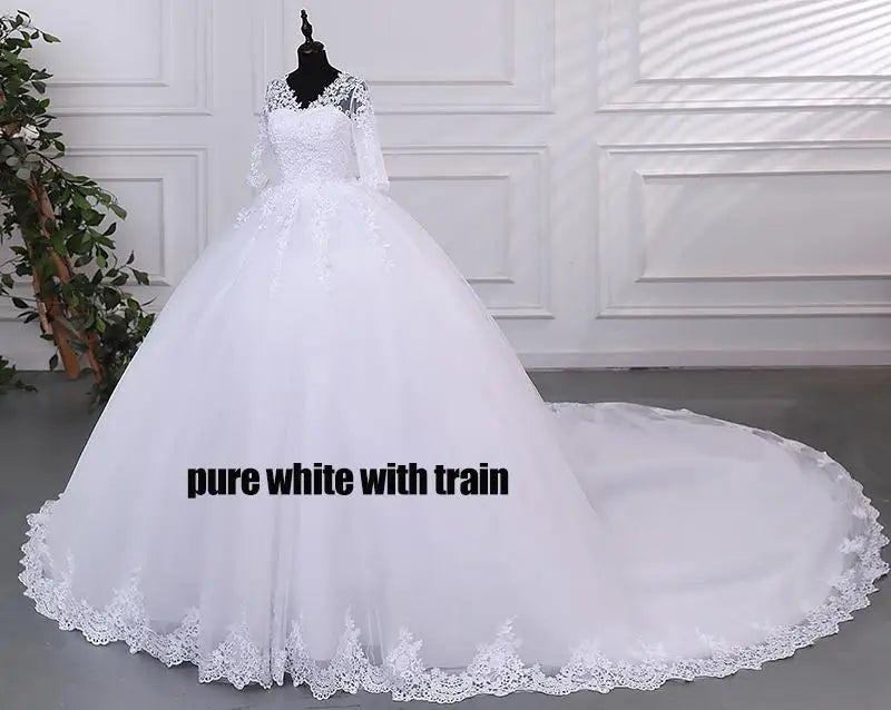 Pure White Wedding Dresses Elegant Boat Neck Ball Gown Simple Vestido De Noiva Plus Size Robe De Mariee