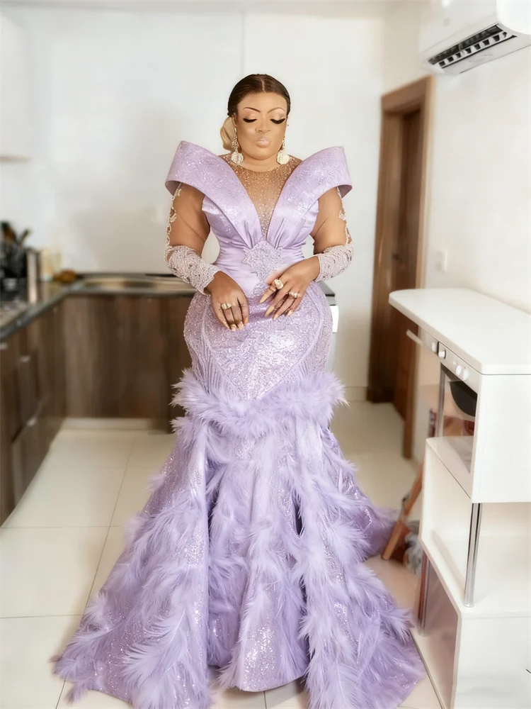 Mermaid Evening Gown | Crystals, Feathers & Beading