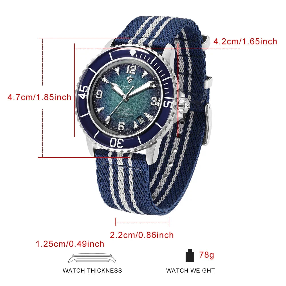 CADISEN Deep Explorer 2025 New Automatic Mechanical Watch Man Canvas Strap Wristwatch MIYOTA  Luxury Luminous Waterproof Watches