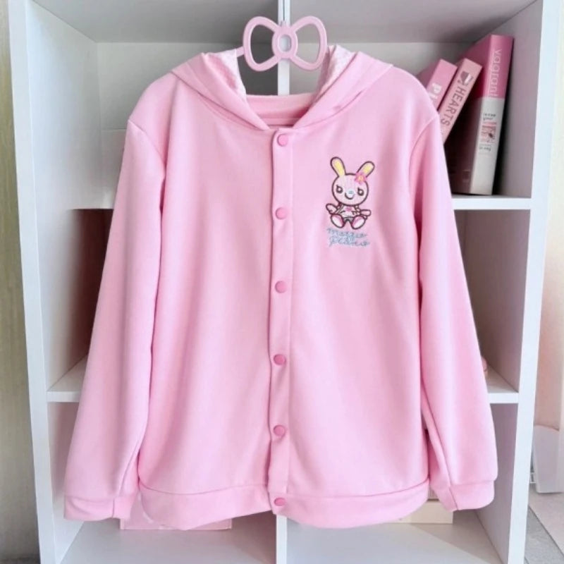 Women's Bunny Ear Embroidered Zip-Up Hoodie