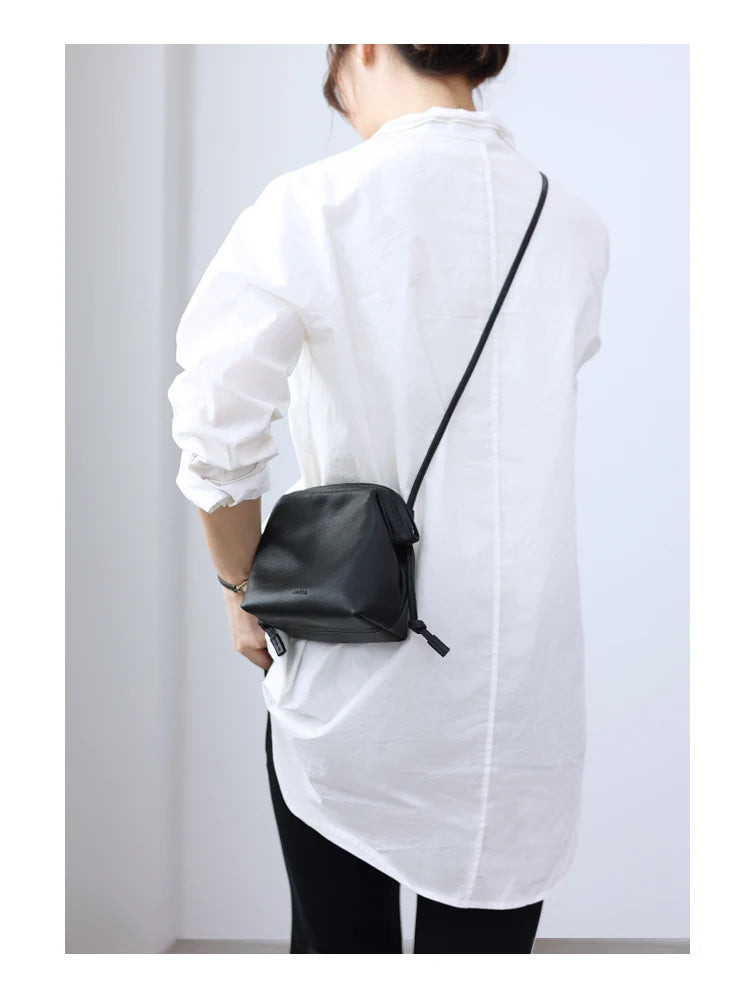 Women's Real Leather Crossbody Bags Luxury Designer Soft Black Shoulder Bag Cowhide Small Size Versatile Fashion Purses