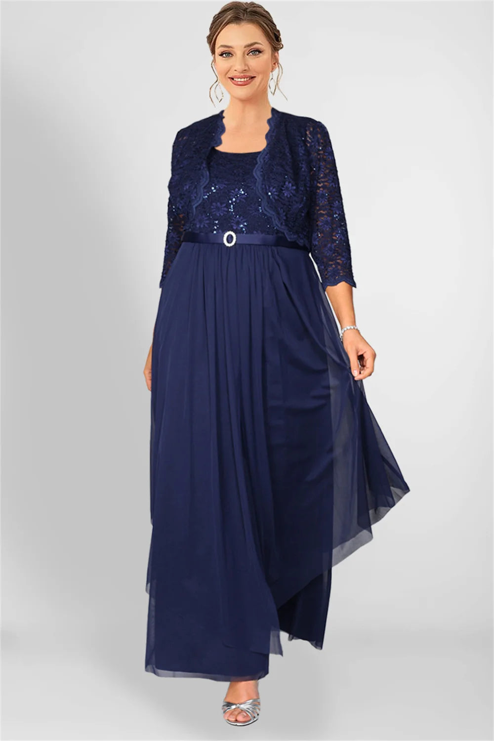 Elegant Sequined Chiffon Maxi Dress