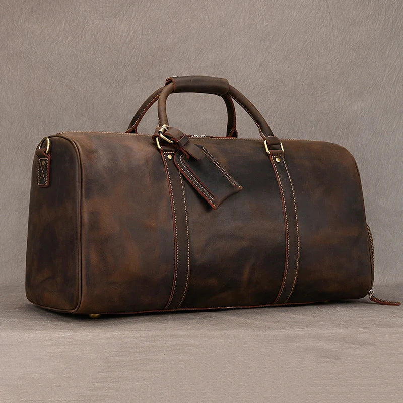 Natural Cowskin Travel Bags Waterproof Men's Leather Overnight Bag Handbag For Plane Luggage Men Male Weekend Bag Business 55cm