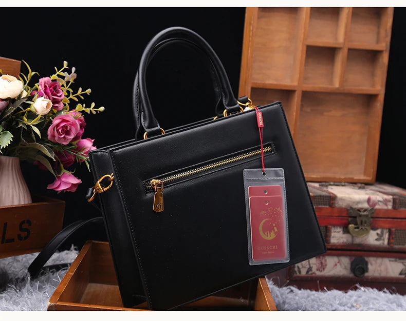 Vintage Luxury Leather Tote – Designer Cat Embroidery Shoulder Bag