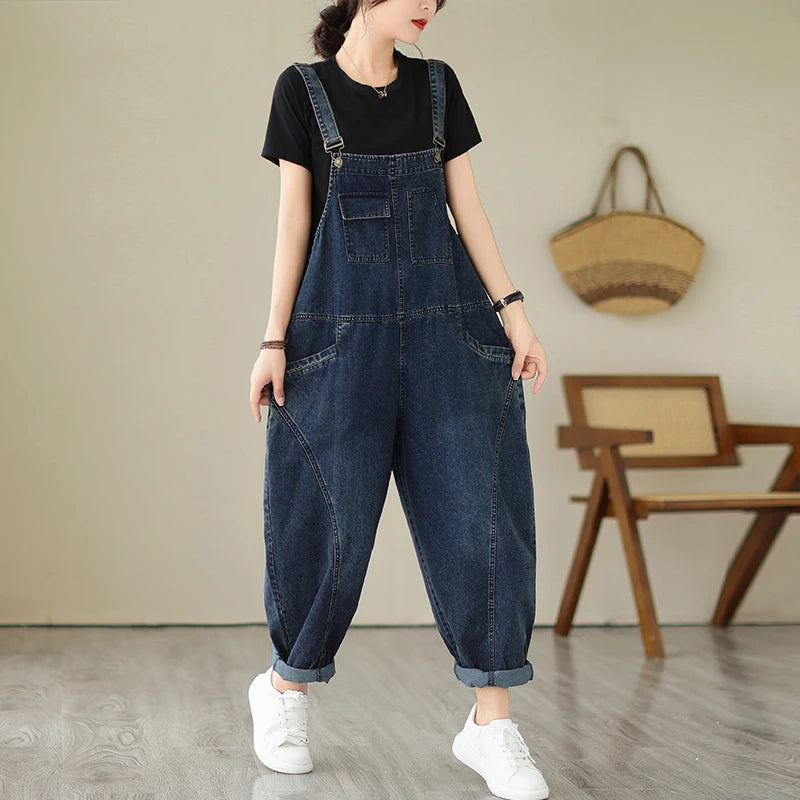 Vintage Patchwork Denim Cargo Overalls