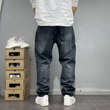 Patchwork Straight Leg Jeans Plus Size Multi Pocket Japanese Streetwear High Quality Trendy Skater Fit Denim Trousers 2025 New