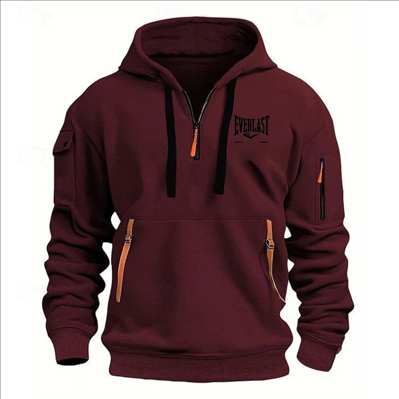 Men’s Printed Fleece Hoodie with Zipper Details