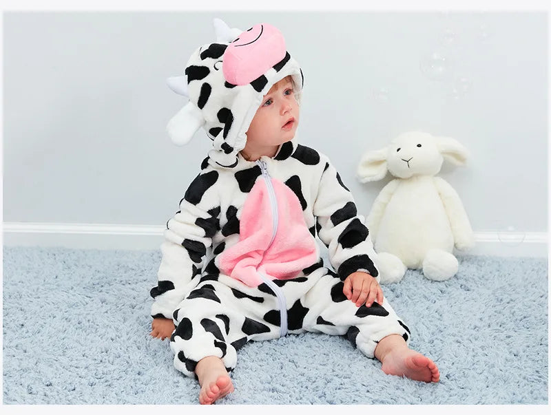 Animal Theme Flannel Baby Romper