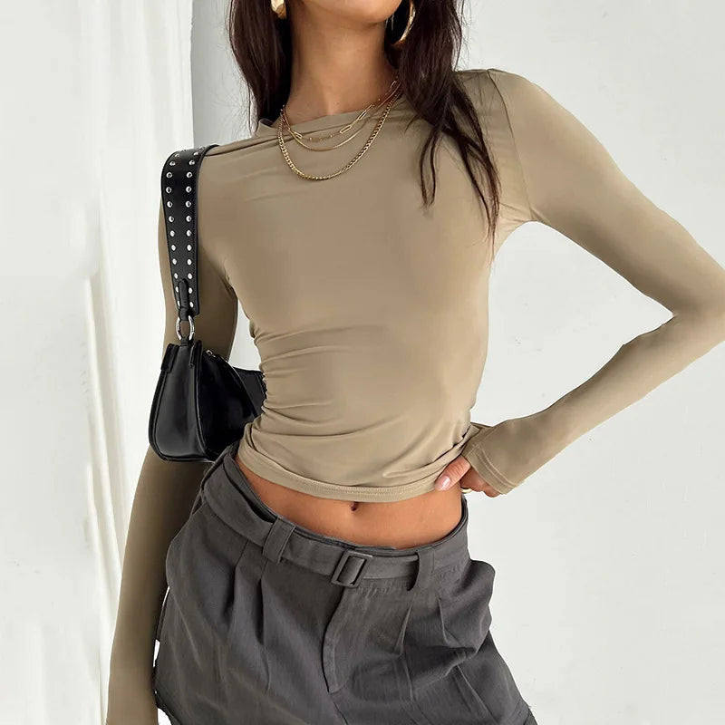 Slim Fit Long Sleeve Base Tee - Solid Casual Pullover