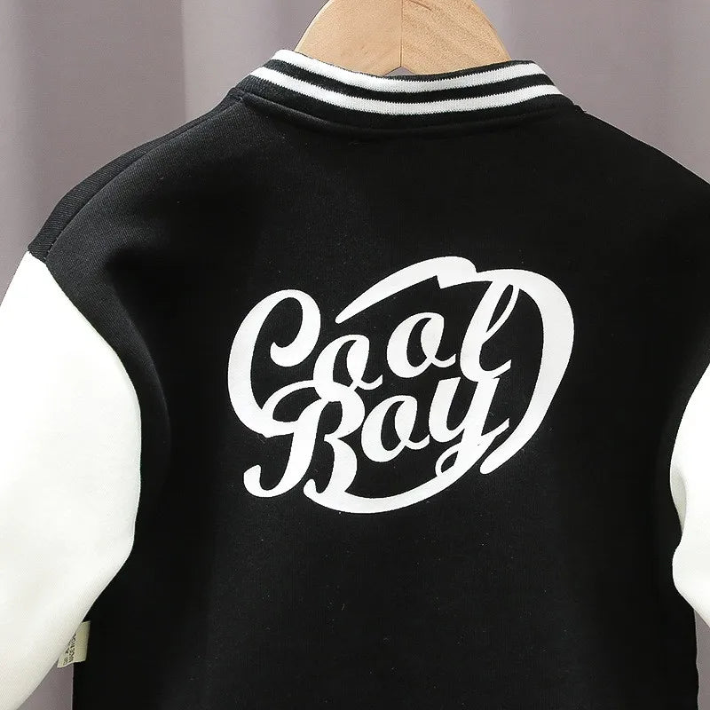 3pcs Set Kids Boys Clothes Baseball Coat+T-Shirt+Pant Spring Autumn Letter Print Sweatshirts Black Sports Casual Outfits Clothes