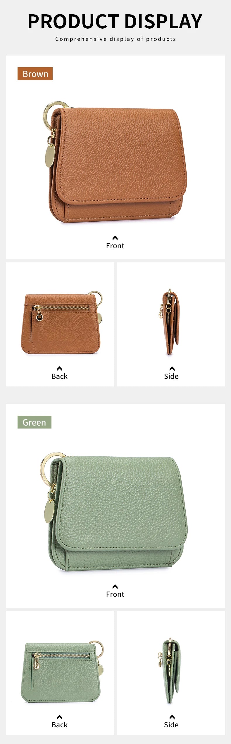 Women Genuine Leather Slim TriFold Wallet Credit Card Holder With Zipper Coin Pouch, ID Window & Keychain