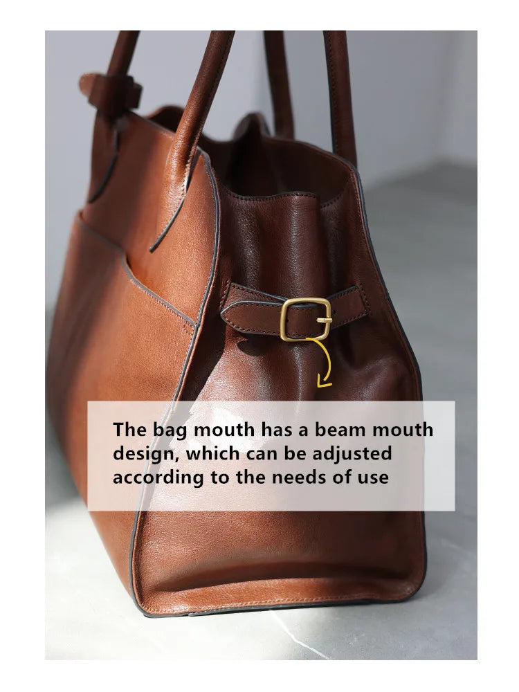 Women's Vegetable-Tanned Cowhide Leather Tote Bag