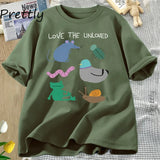 Love The Unloved Men Women T Shirt Funny Animal Pigeon Rat Frog T-shirt Loose Unisex Short Sleeve Tshirt Cotton Tees Streetwear