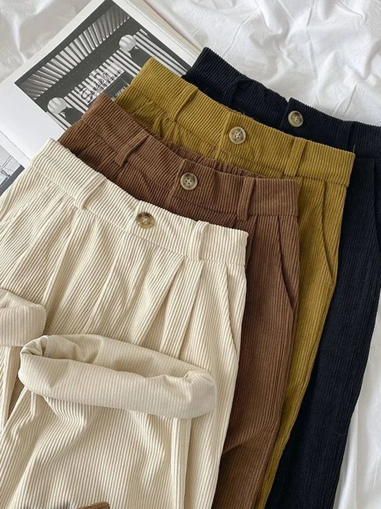 Women's High-Waist Corduroy Wide-Leg Pants