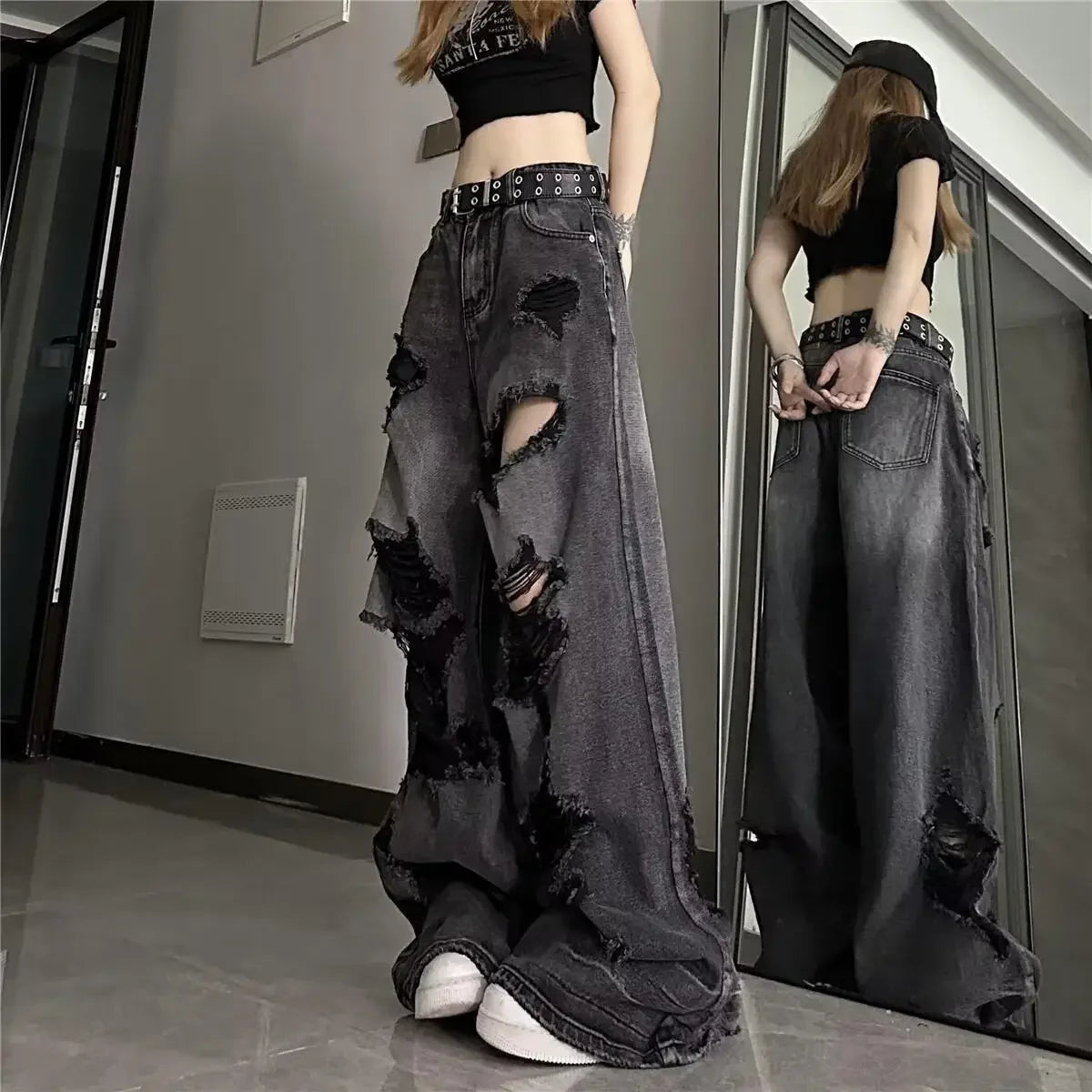 American Style Ripped Bell-Bottom Jeans
