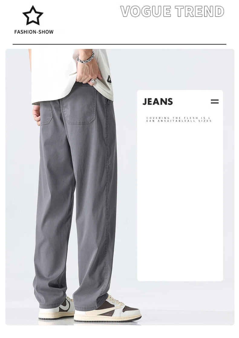 Coffee Ultra-thin Wide Pants Men Lyocell Fabric Breathable Soft Straight Casual Trousers Loose Simple Male Sweatpants
