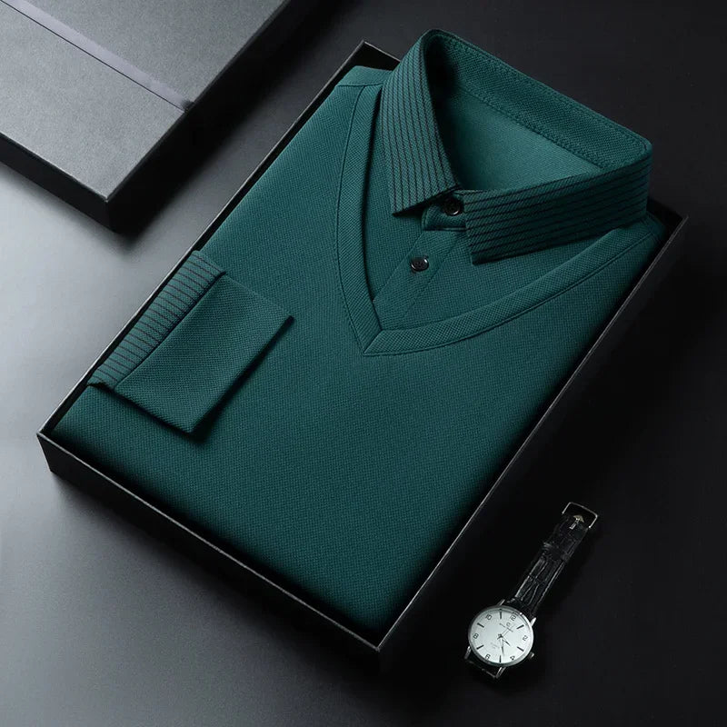 Men's Contrast Polo Shirt – Relaxed Long Sleeve Layered Look