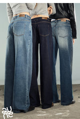 TOYOUTH Women Denim Jeans 2025 Autumn New Lycra Stretch Washed Wide Leg Straight Long Pants