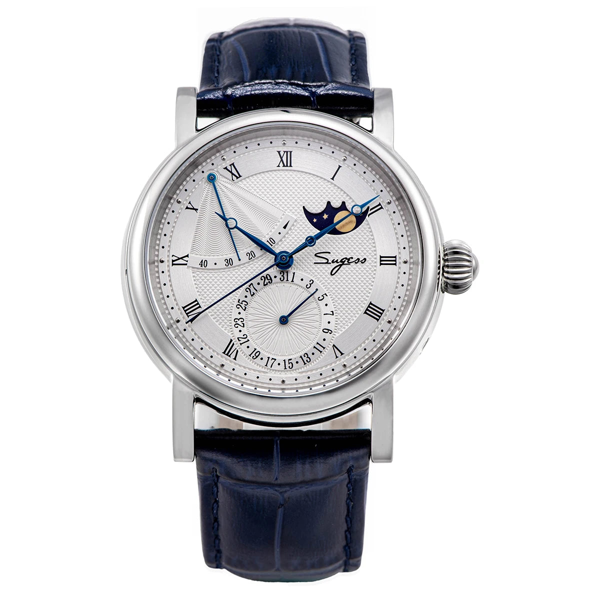 Sugess Men Watch Automatic Mechanical Original 2153 Movement Moon Phase Power Reserved Water Resistant Wristwatches Sapphire New