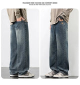 Spring Autumn American Retro Straight Jeans Men Streetwear Korean Fashion Loose Baggy Wide Leg Denim Pants Male Casual Trousers