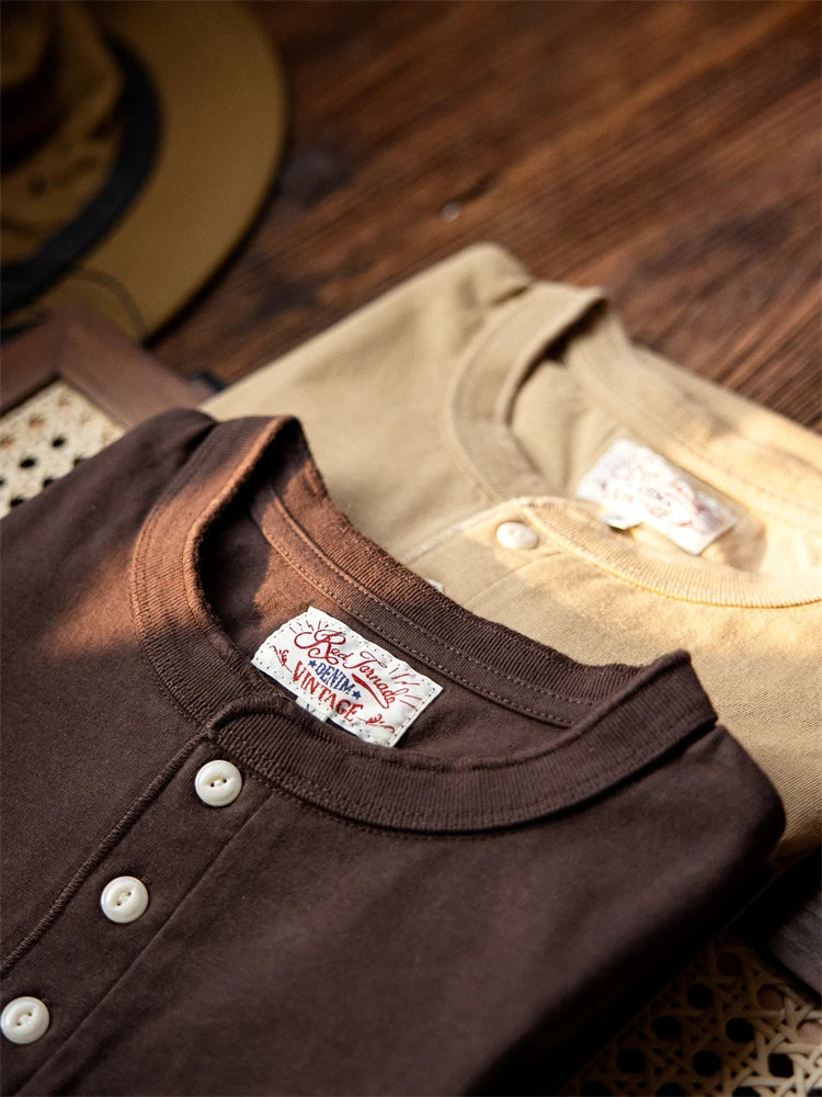 Heavyweight Cotton Henley Tee – Vintage Everyday Essential