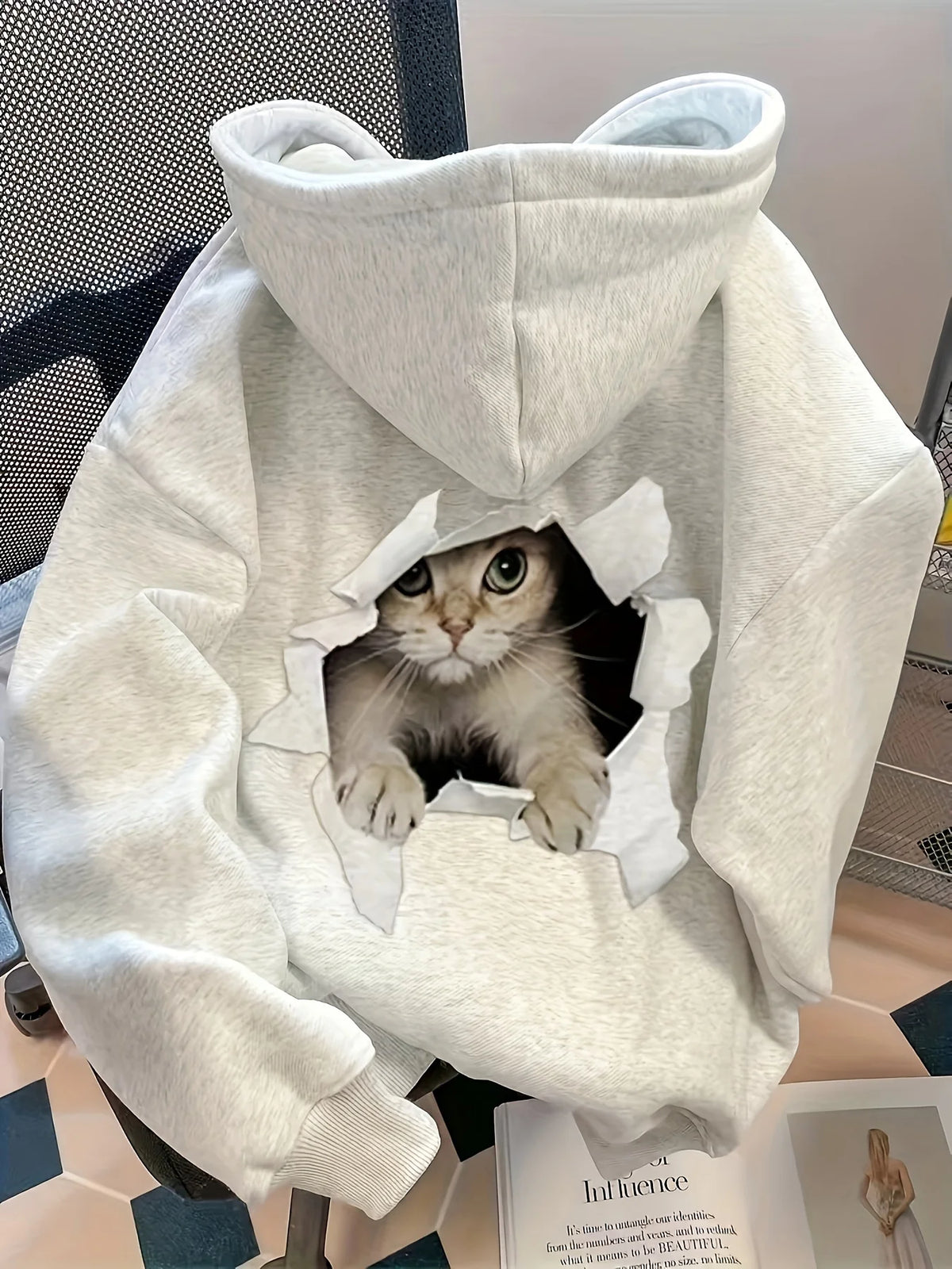 Women's Cat Print Hoodie – Cozy Casual Pullover