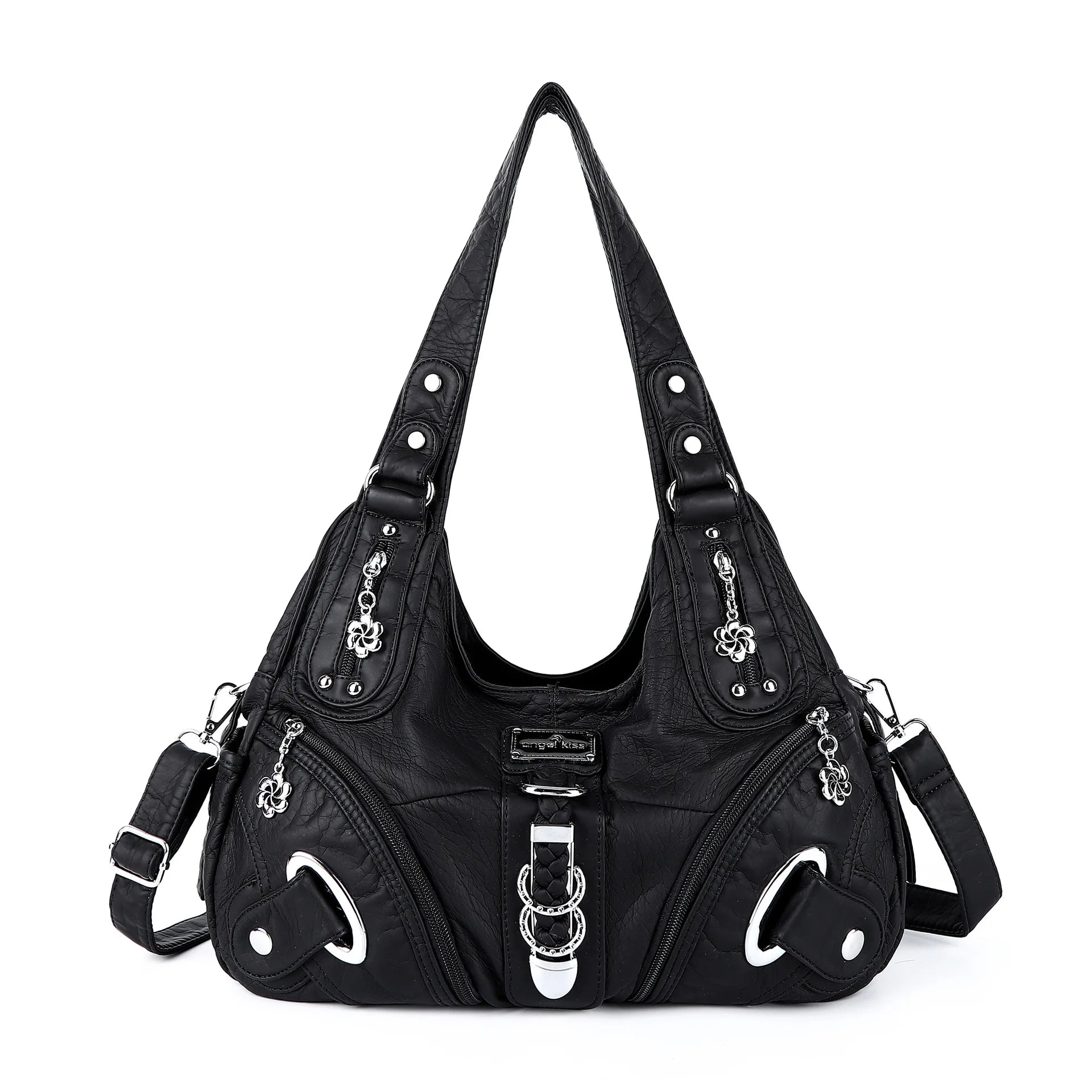 Angel kiss Women Handbags Fashion Shoulder Bag Large Black Tote Top-handle Shopping Pack Multiple Pockets Satchel Lady  Purse