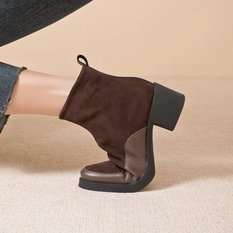 AIYUQI 2026 New Women's Short Boots Genuine Leather Chunky Heel High Heel Boots Female Large Size Pointed Toe Women Ankle Boots