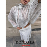KONDALA Vintage Polka Dot Women Sets Chiffon Bow Tie Loose Blouses Loose Long Skirts Fashion 2026 Spring Summer Holiday Suits