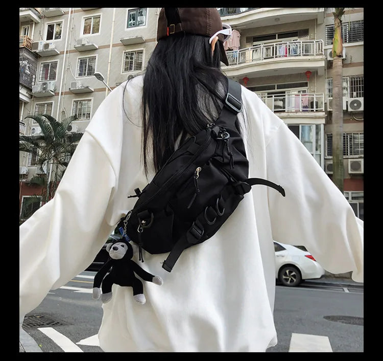 2024 Techwear Style Punk Hip Hop Single Shoulder Crossbody Bag Men Women Street Vintage Chest Bag Casual Sport Fanny Pack