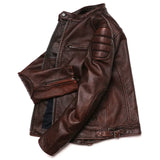 2025 Vintage Brown Genuine Leather Jacket Real Natural Cowhide Men Motorcycle Biker Coat Mens Slim Calf Skin Coat