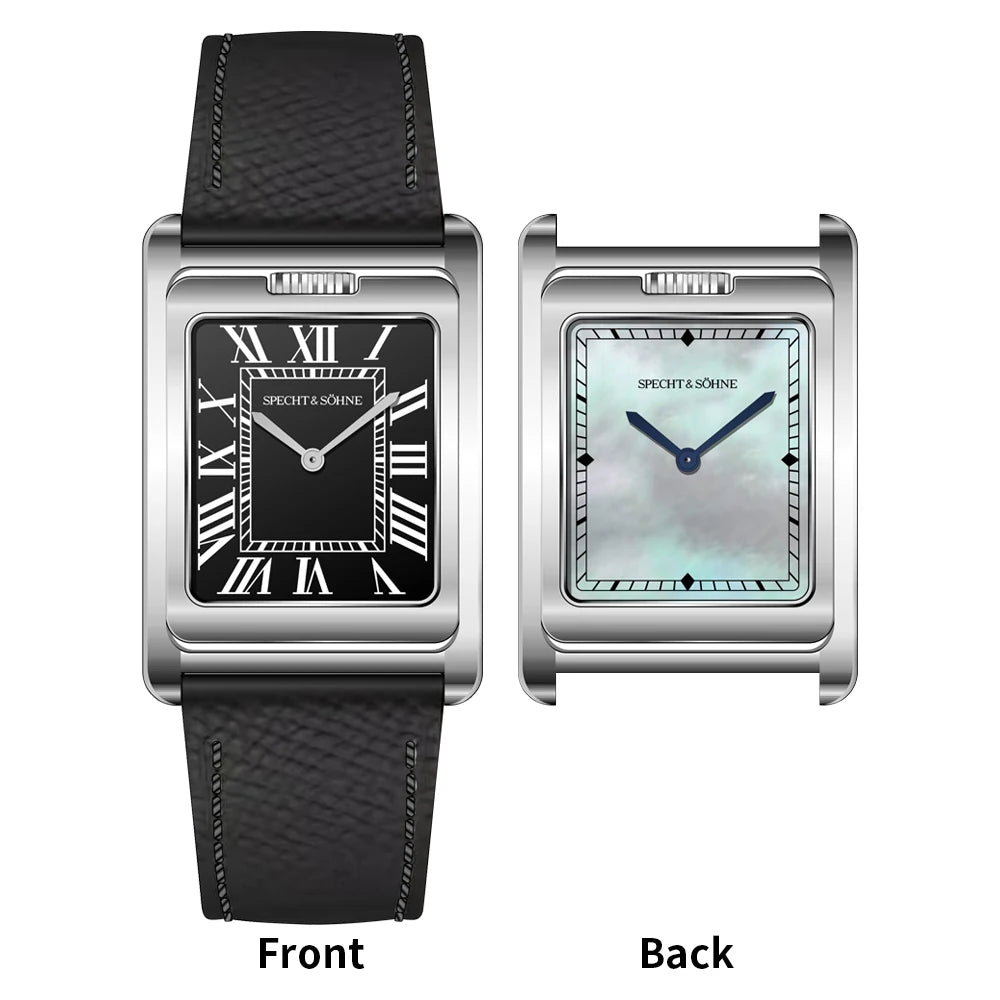 2026 Specht & Söhne New Fashion Square Quartz Watch Double Face Men's Watches Stainless Steel Sapphire CrystaReloj Hombre 24.5MM