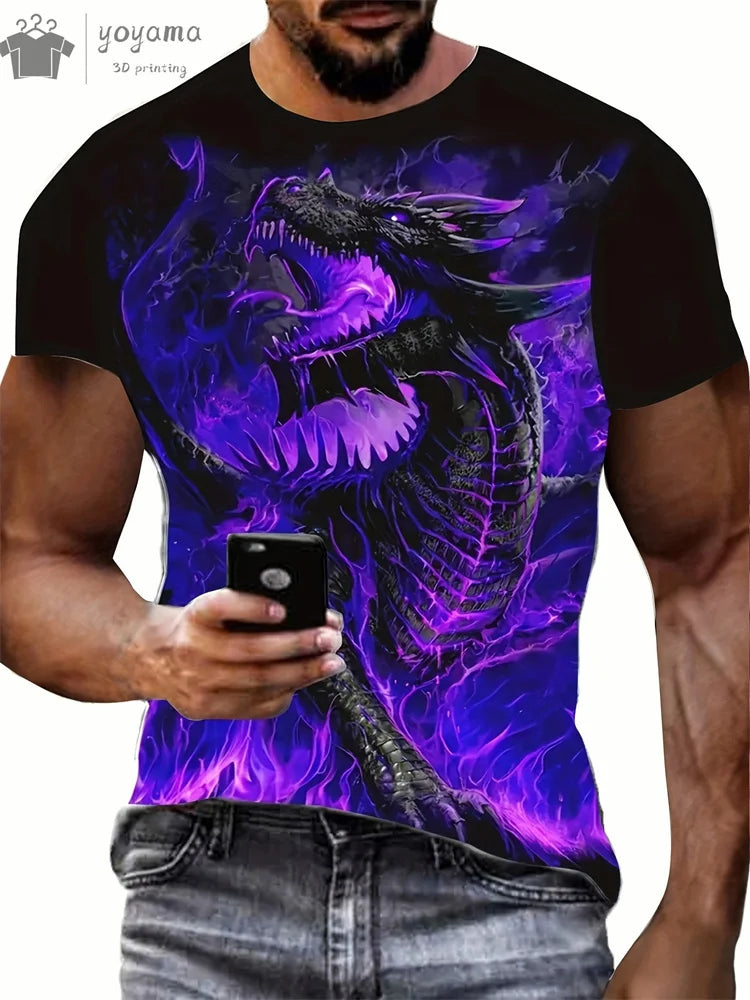 Men's Dragon Print Short Sleeve Graphic T-Shirt