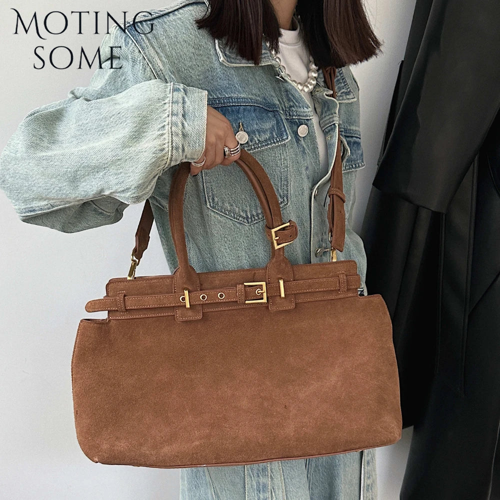 Motingsome 100% Natural Suede Bag Women Tote Luxury Designer Bags Roomy Casual Tote Crossbody Fashionable Handbag and Purses New