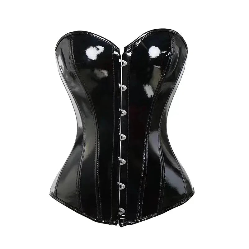 Women's Plus Size Black PVC Vinyl Overbust Corset – Shiny Steampunk Bustier