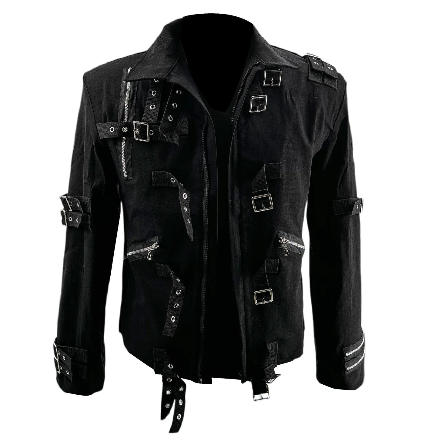 Role-player Michael Jackson BAD Punk Jacket Black Stretch Cotton Outwear Impersonator