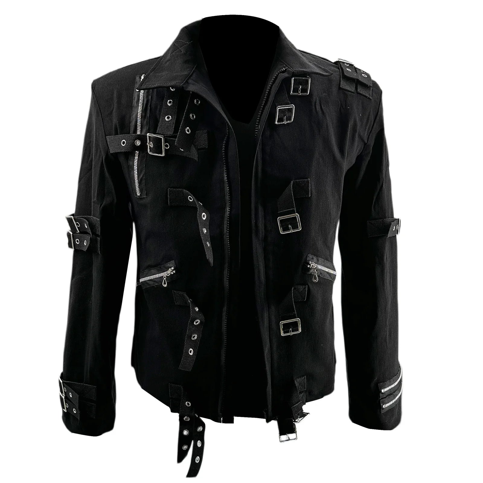 Role-player Michael Jackson BAD Punk Jacket Black Stretch Cotton Outwear Impersonator
