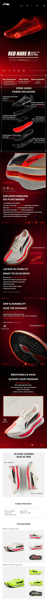 Li-Ning Men's RED HARE 9 ULTRA Racing Running Shoes SUPER BOOM Cushion BOOM FIBER Breathable LiNing Training Sneakers ARPW007