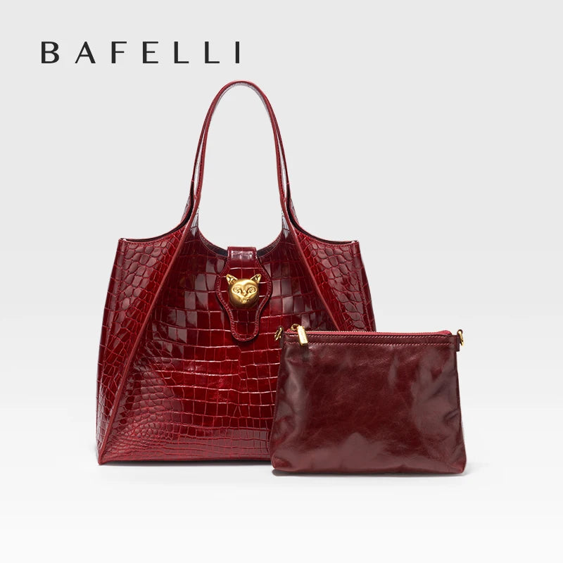 BAFELLI Croc-Embossed Genuine Leather Tote Bag