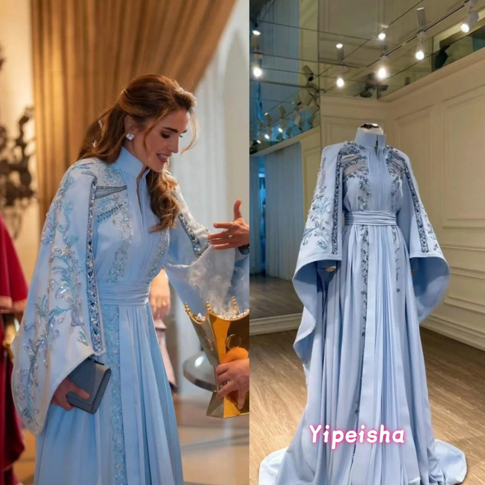 Kaftan Evening Gown | A-Line Long Sleeve Formal Dress