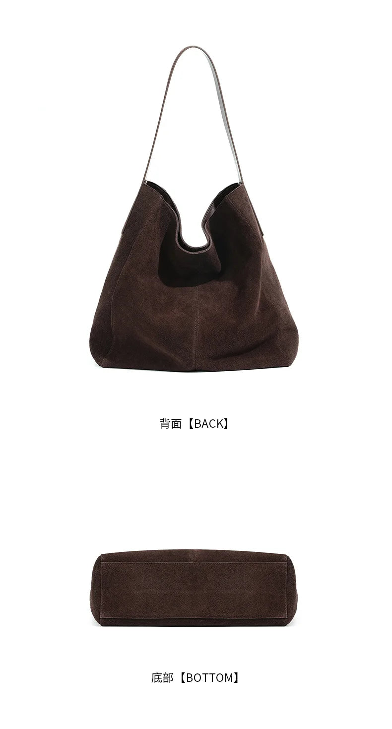 New suede velvet underarm tote bag for autumn and winter Simple large capacity first layer frosted cowhide handbag shoulder bag