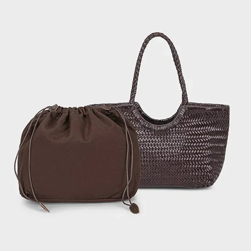 Genuine Leather Tote Bags Luxury Designer Handbag Handwoven Weaving Casual Shopping Bag Vintage Big Tote Purse Hand Bags