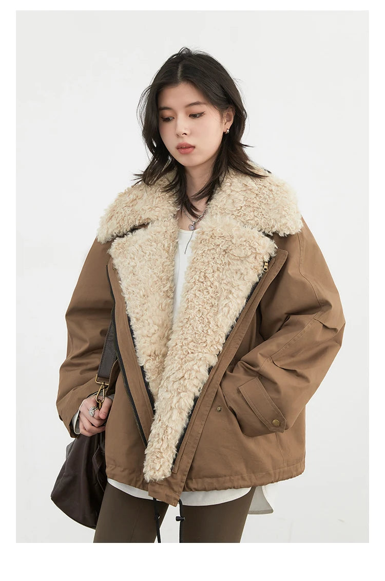 Women's Retro Motorcycle Cotton Jacket - Warm Winter Coat