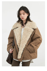 Women's Retro Motorcycle Cotton Jacket - Warm Winter Coat