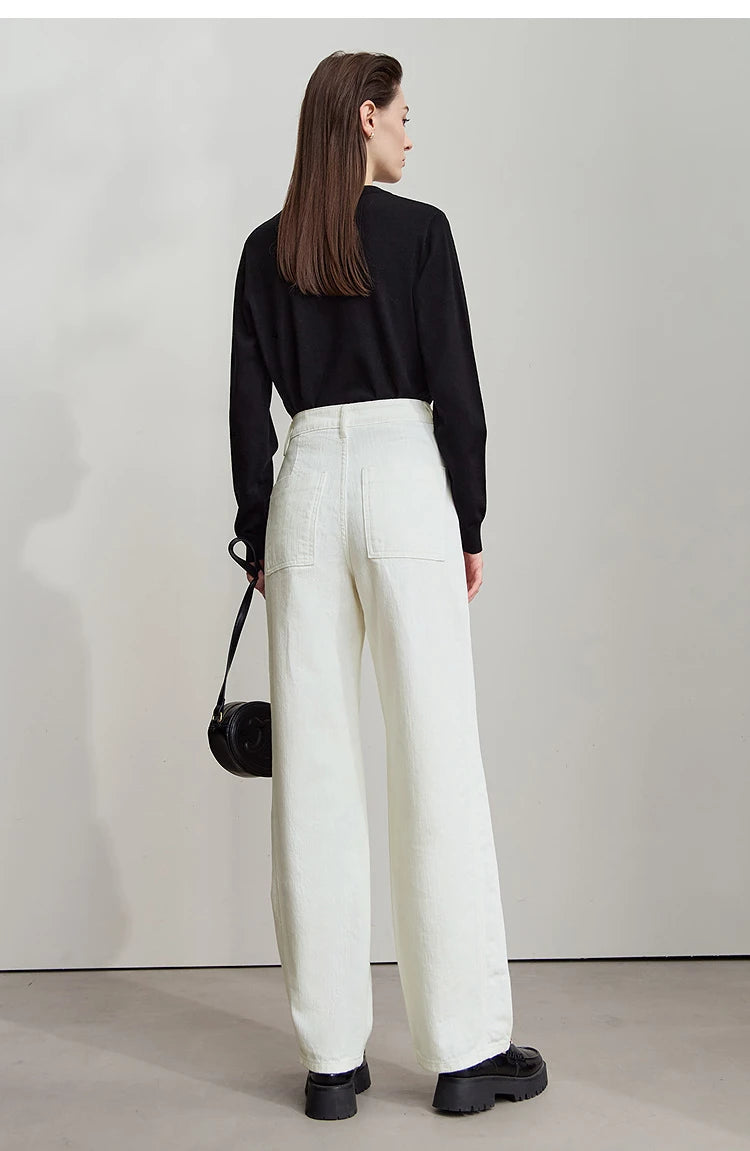 AMII Minimalist 2025 Autumn New Arrival Pants Minimalism Retro Casual Office Lady Pure Cotton Jeans Women Denim Trouser 12543141