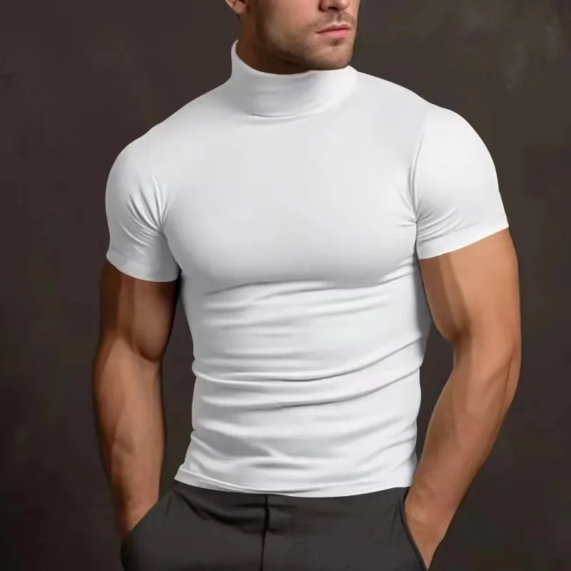 Men's compress T-shirts summer solid color short-sleeved men tops fashion yoga clothes men's tight turtleneck T-shirt