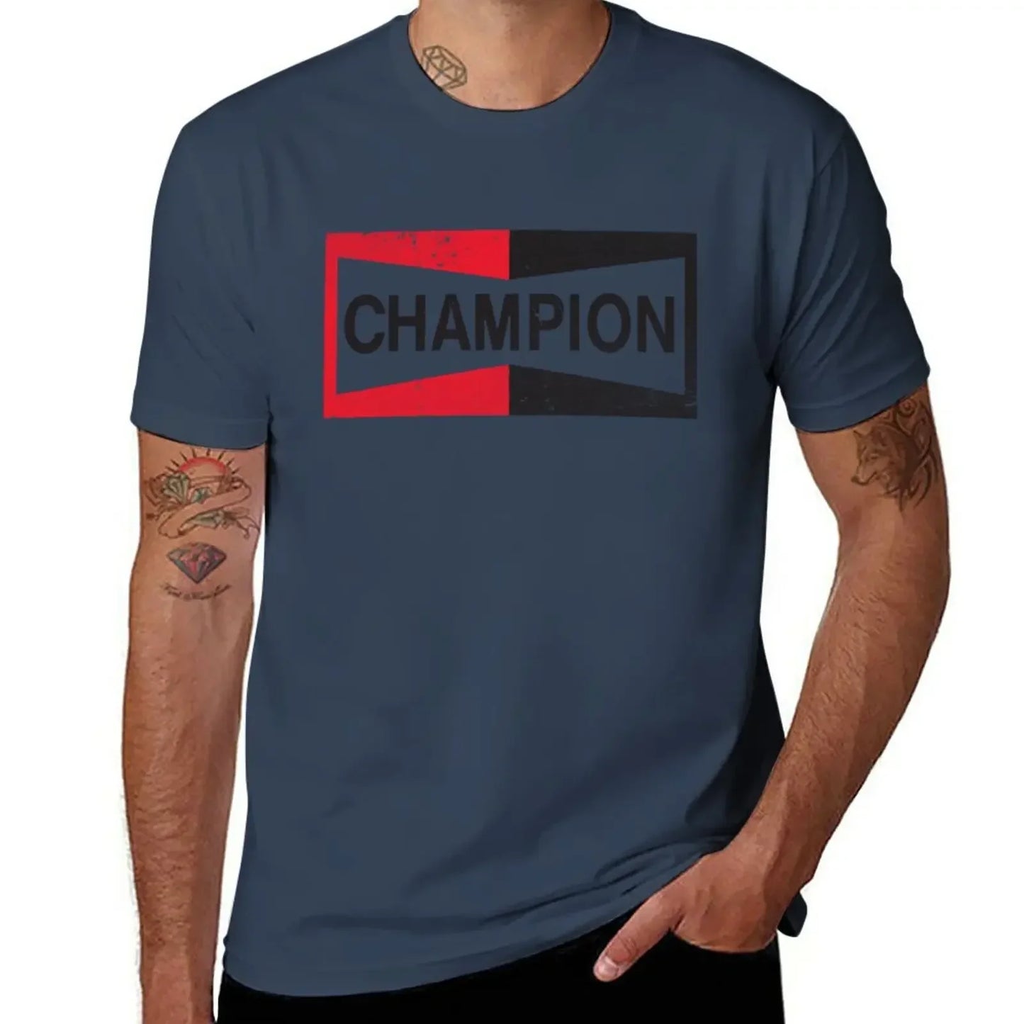 Men’s Champion Spark Plug Retro Distressed Emblem Tee