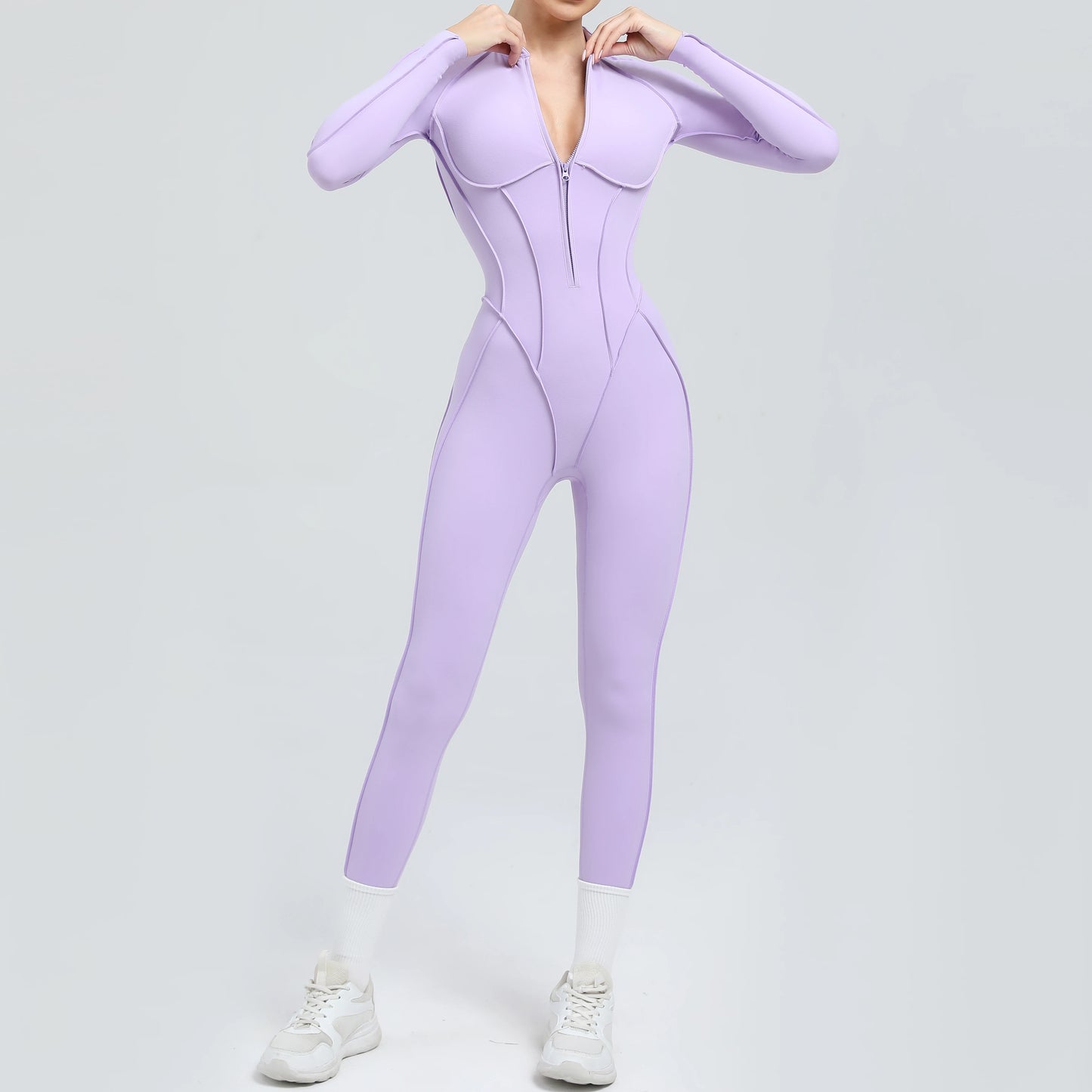 Long Sleeve Zip-Front Yoga Jumpsuit