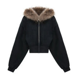 Women’s Black Cropped Zip-Up Hoodie